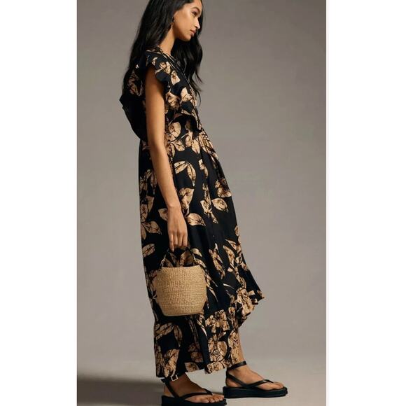 Anthropologie Maeve Black Flutter Sleeve Maeve Cassandra Maxi Dress XS - Picture 5 of 12